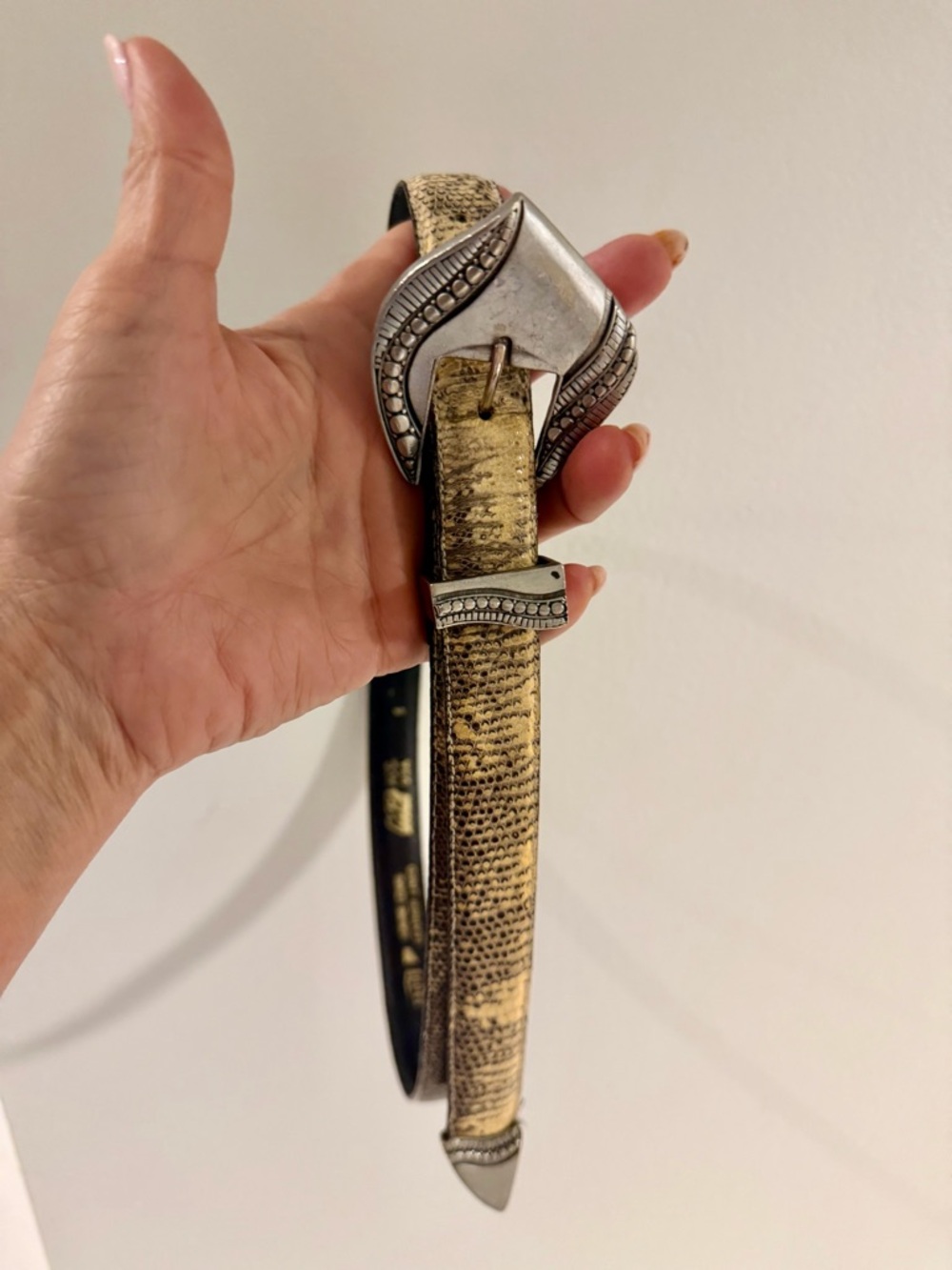 Western-Style Lizard leather Belt with Decorative heavy Buckle size small